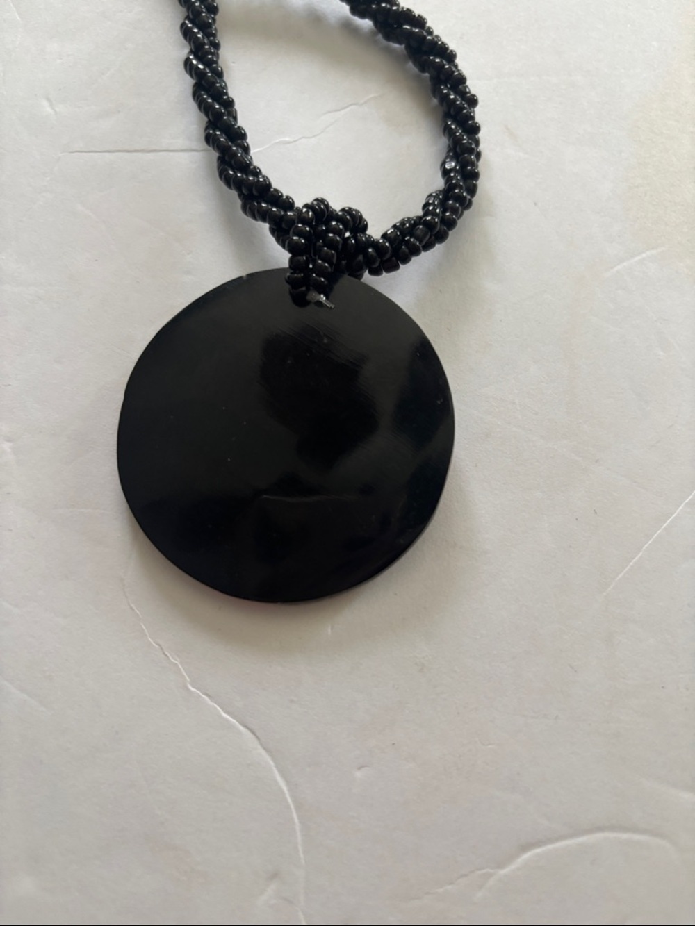 Source Unknown Black Beaded Necklace with Red, Green and Ivory Inlay Pendant - Picture 3 of 6
